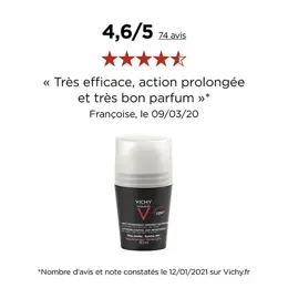 Vichy Homme Déodorant Anti-Transpirant Contrôle Extrême 72h Roll-On 50ml