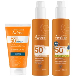Avène Solar Fluid without Perfume SPF50+ 50 ml + Spray 200 ml + Spray Children 200 ml