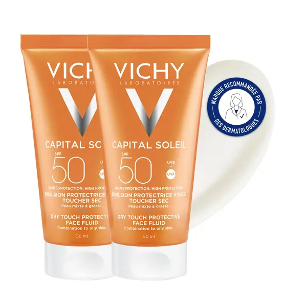 Vichy Capital Soleil Crème Solaire Visage Toucher Sec Indice SPF50 2x50ml