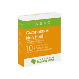 Marque Verte Compresses Stériles en Non Tissé 7,5cm x 7,5cm 10 x 2 compresses