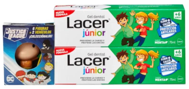 Lacer Junior Mint Gel +6 Years 2x75 ml + Justice League Figure