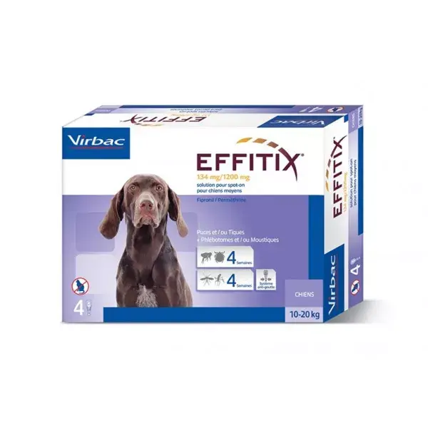 Virbac Effitix Insecticida Perros Medianos de 10kg a 20kg 4 pipetas 