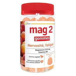 MAG 2 Gommes Pêche Magnésium Vitamine B6 Fatigue Nervosité 45 gommes