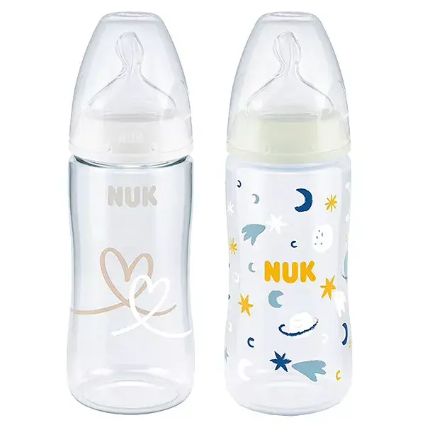 Nuk Set of 2 Baby Bottles FC+ TC 300ml Silicone 0-6m M day/night