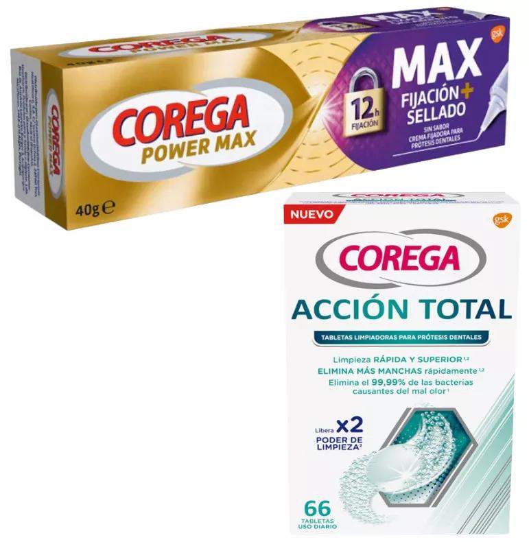 Corega Fijador Max Fijación y Sellado 40 gr + Tabletas Acción Total 66 uds