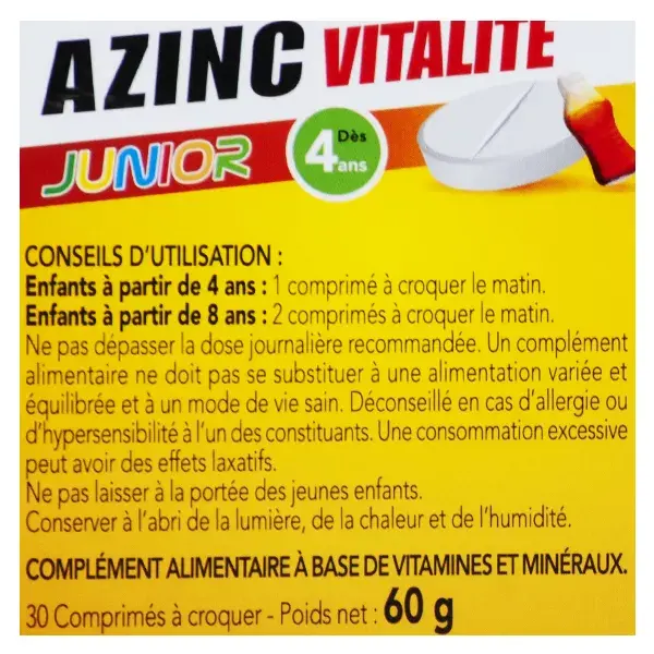 Azinc vitalidad Junior sabor Cola 30 tabletas
