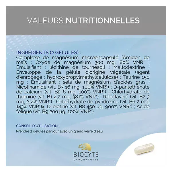 Biocyte Magnésium Liposomal 300mg Stress et Fatigue 60 Gélules