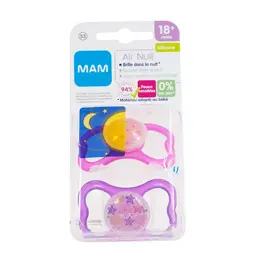 MAM Sucette Air Nuit Silicone +18m Lot de 2 Rose et Violette