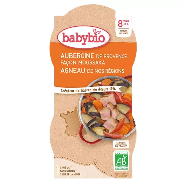 Babybio Dish of the Day Bowl Eggplant & Moussaka Style Lamb from 8 months 2 x 200g