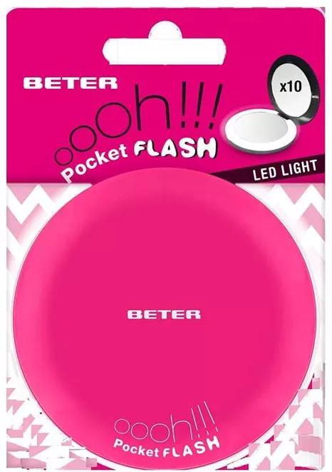 Beter Espelho Oooh! Pocket Flash com Luz e Aumento X10 Fucsia