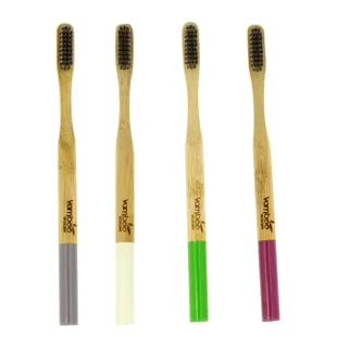 Escova de dentes de cerdas médias de bambu verde Vamboo
