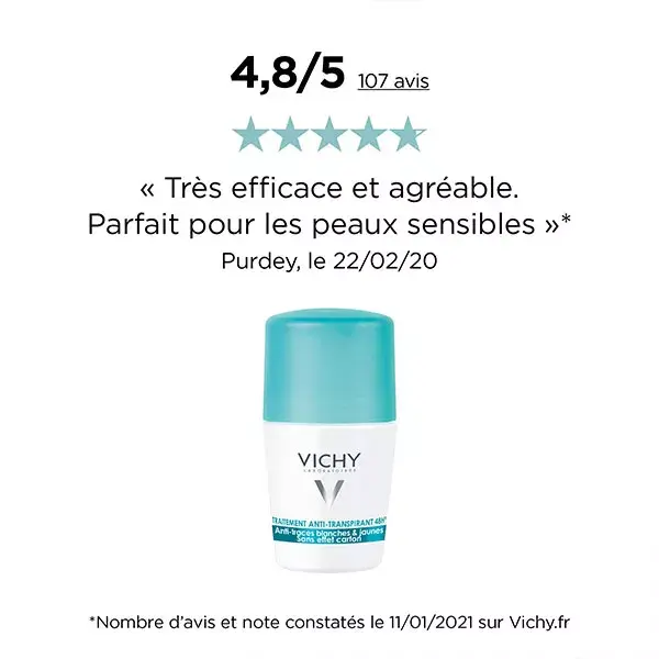 Vichy Déodorant Anti-Traces Blanches & Jaunes 48h Roll-On 50ml
