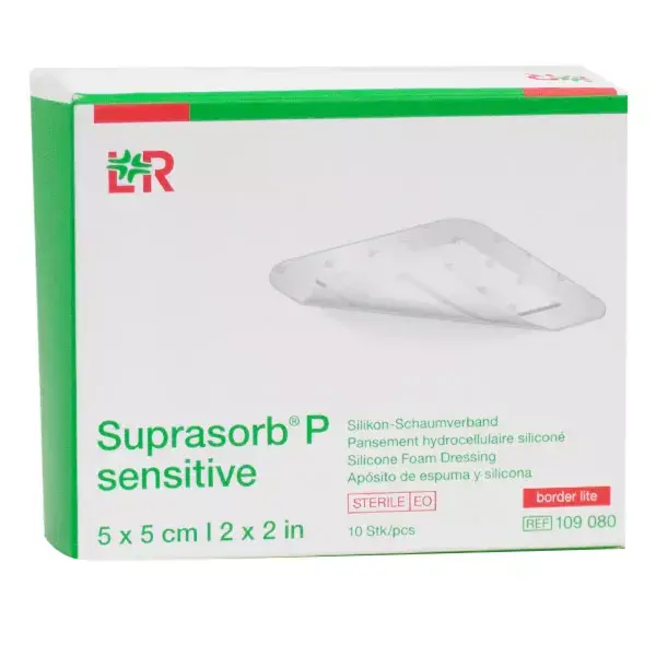 L&R Suprasorb P Sensitive Border Lite Cerotto Silicone 5cm X 5cm 10 unità