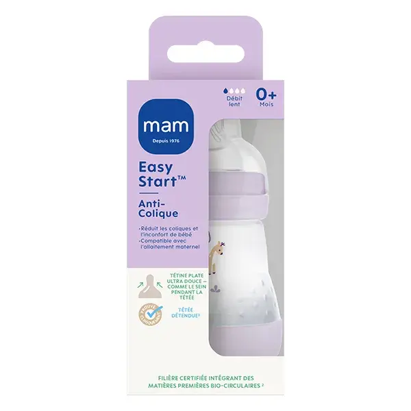 Mam Biberon Easy Start Anti-Colique Lilas Tétine Débit 1 160Ml