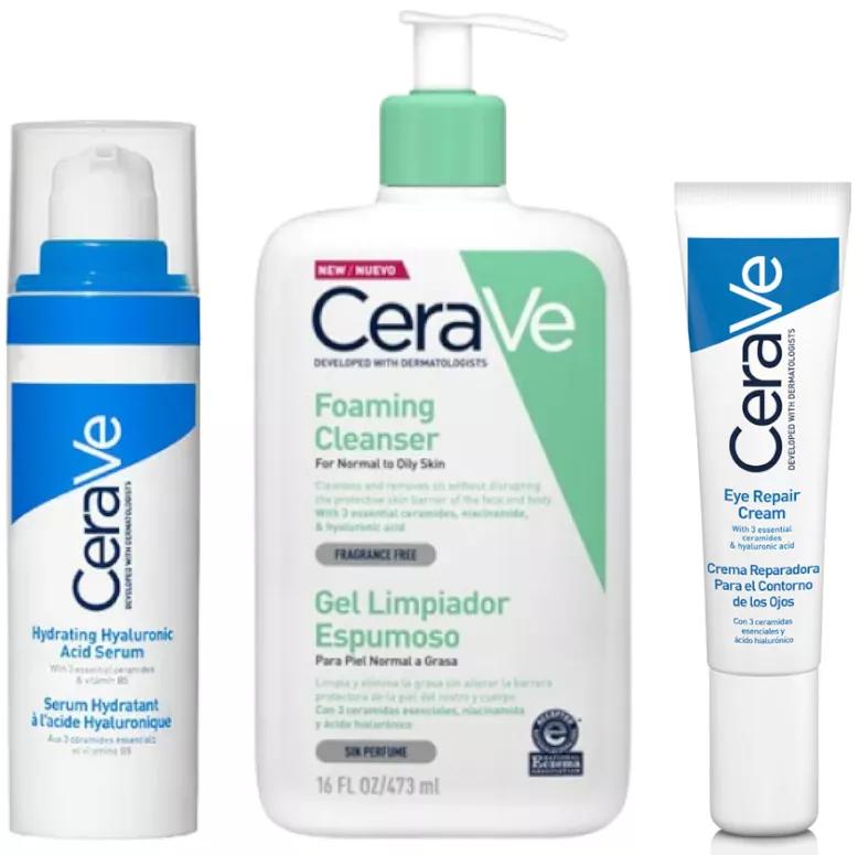 CeraVe Gel de Limpeza Espumante 473 ml + Contorno de Olhos 14 ml + Soro 30 ml