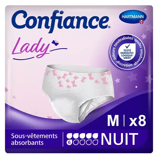 Hartmann Confiance Lady Nuit Sous-Vêtements à l'Aloe Vera 6 Gouttes Taille M 8 unités