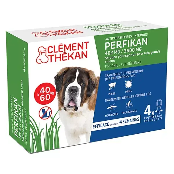 Clement Thekan Perfikan Anti-Puces Anti-Tiques Chien 40-60kg 4 pipettes
