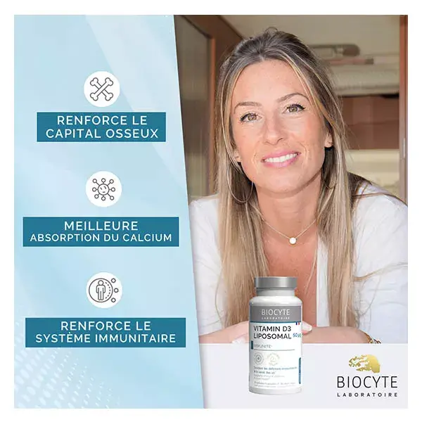 Biocyte Vitamine D3 2000 UI Liposomal Immunité et Maintien des Os 30 Gélules