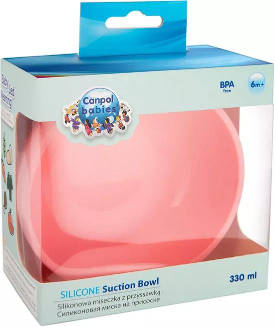Canpol Babies Siliconen Kom met Zuignap +6m 330 ml Roze