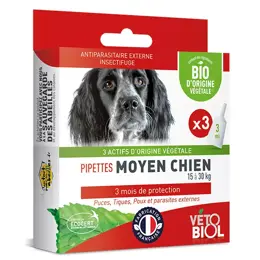 Vétobiol Antiparasitaire Pipette Chien Moyen Bio 3 Pipette