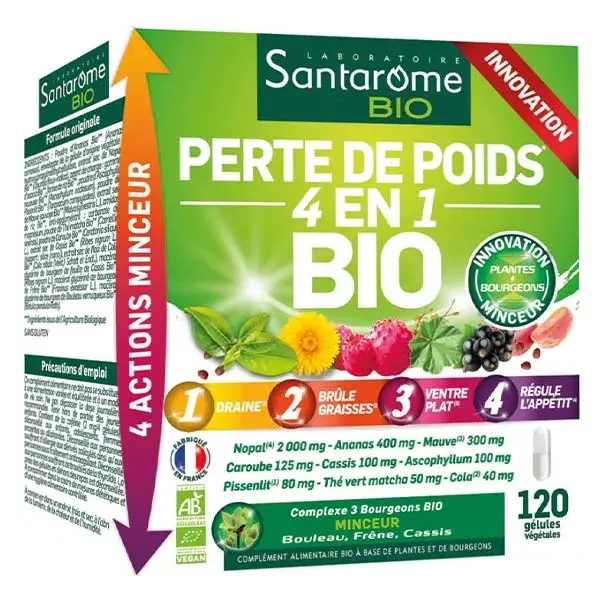 Santarome Bio - Perte de Poids 4 en 1 Bio - Complément minceur - 120 gélules