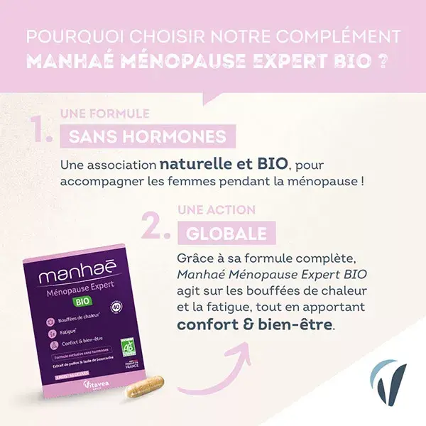 Manhaé - Menopause Expert ORGANIC - Hot flashes, fatigue - ORGANIC pollen - 60 capsules - 2 months