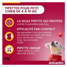 Advantix Chien Solution Antiparasitaire Petite Race 4 à 10kg 4 pipettes