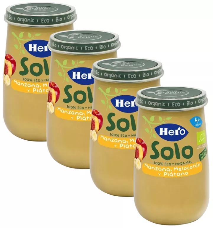 Hero Solo Pot Appel, Perzik en Banaan ECO +4m 4x190 gr