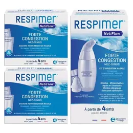 Respimer Netiflow Kit d'Irrigation Nasale dès 4 ans + Recharges Lot de 2x30 Sachets