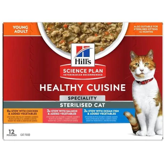 Hill's Science Plan Healthy Cuisine Gatto Sterilizzato Gusti Assortiti Pollo/Salmone/Pesce Oceanico Multipack 12X80Gr