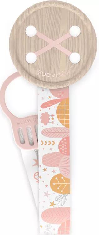 Suavinex Fabric Pacifier Holder Double-Sided Design and Clip Dreams Pink