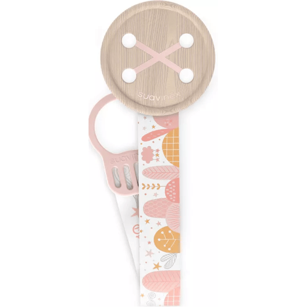Suavinex Stoff-Schnullerhalter, doppelseitiges Design und Clip Dreams Pink