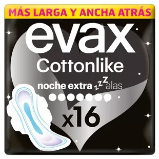 Evax Cottonlike Extra Night Compressas Asas 16 unidades