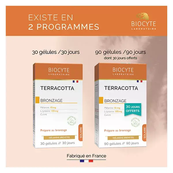 Biocyte Terracotta Bronzage Mélanine L-tyrosine Cuivre 30 gélules