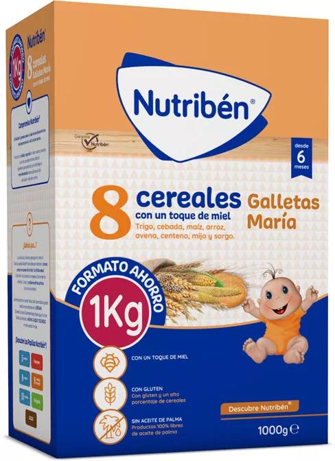 Nutribén Papilla 8 Cereales, Miel y Galletas María +6m 1000 gr Formato Ahorro