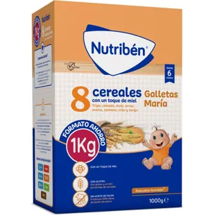 Nutribén Pap 8 Granen, Honing en Maria Koekjes +6m 1000 gr Besparingsformaat