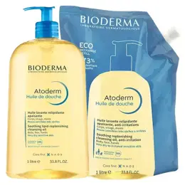 Bioderma Atoderm Huile de Douche Apaisante Peaux très Sèches Atopiques famille et éco-recharge 1L