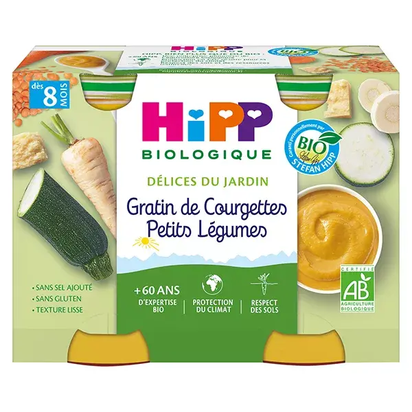Hipp Organic Garden Delights Gratin Courgettes Vegetables 6m+ 2x190g