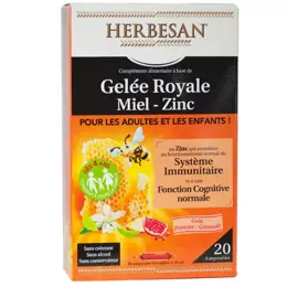 Herbesan Gelée Royale Miel Zinc Adultes et Enfants 20 ampoules