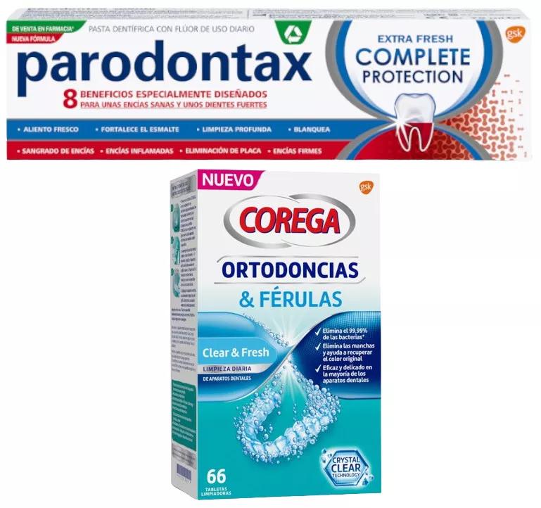 Parodontax Complete Protection Pasta Dental 75 ml + Corega Ortodoncias & Férulas Tabletas 66 uds