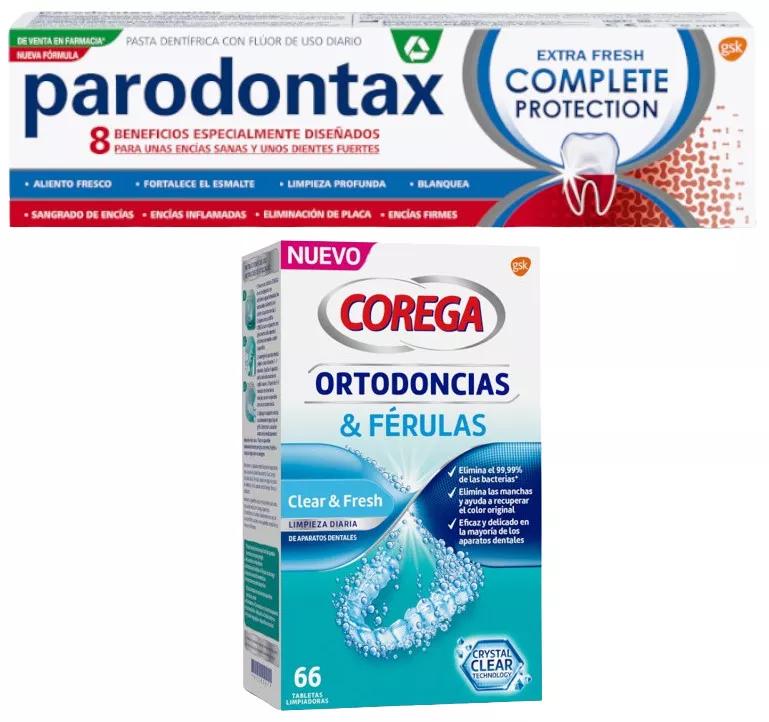 Imagen de Parodontax Complete Protection Pasta Dental 75 ml + Corega Ortodoncias & Férulas Tabletas 66 uds