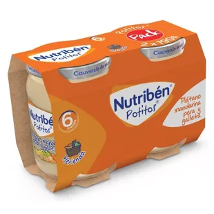Nutribén Potitos Plátano, Mandarina, Pera y Galleta +6m 2x190 gr