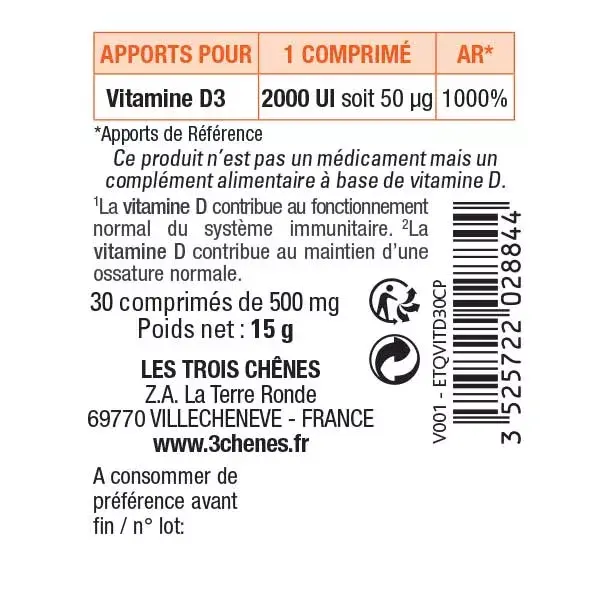 3C Pharma Vitamine D3 30 comprimés