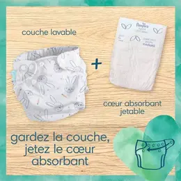 Pampers Harmonie Hybrid 3 à 16kg Oeko-Tex 1 Couche Lavable + 15 Coeurs Absorbants Jetables 