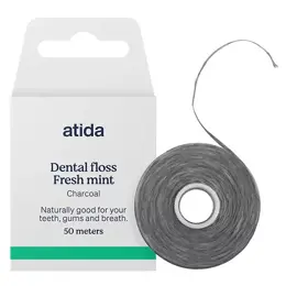 Atida Bucco-Dentaire Fil Dentaire Goût Menthe Charbon Actif 50m x 5