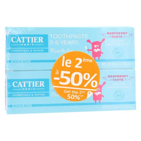 Cattier Toothpaste 2-6 years Raspberry Flavour 2 x 50ml