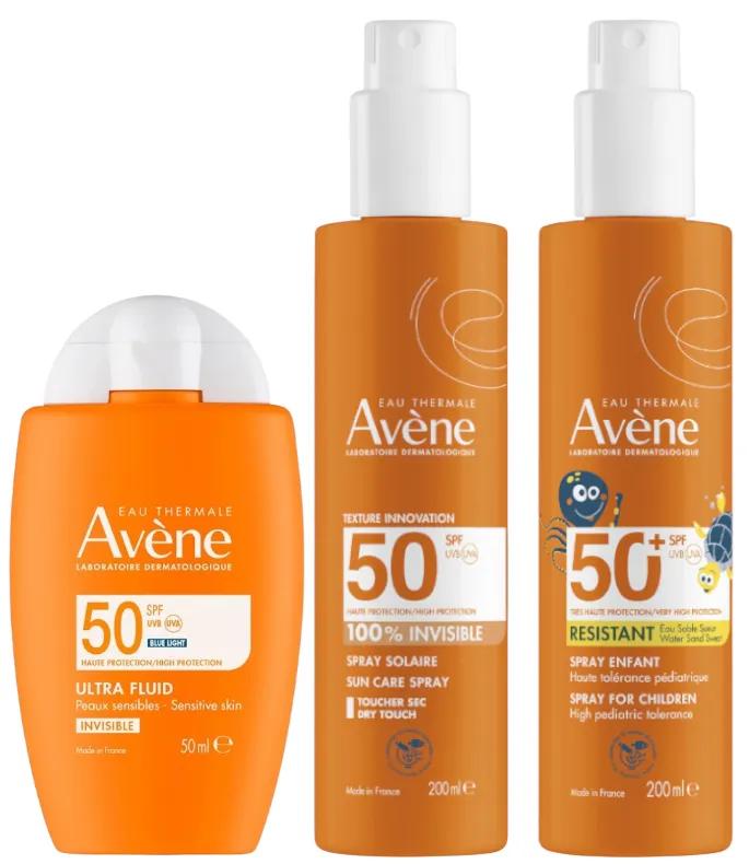 Avène Ultra Fluide Invisible SPF50 50 ml + Spray 200 ml + Spray Enfant 200 ml