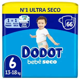 Dodot Fraldas Bebê Secas T6 (13-18 Kg) 66 unidades