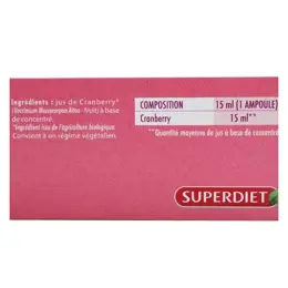 Superdiet Cranberry Canneberge Bio 20 ampoules de 15ml