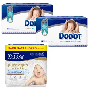 Dodot Pro Sensitive+ Diapers T0 (-3 Kg) 2x38 units + Aqua Touch Wipes 288 units